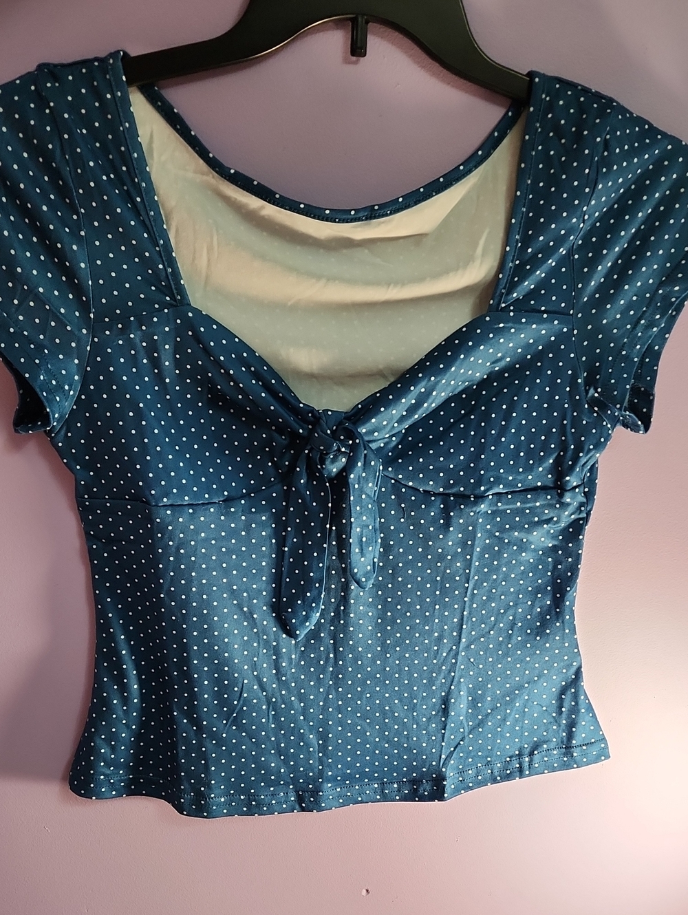SHEIN Blue Polka Dot Tie-Front Top
